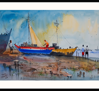 Fishing in the river by Artist Madhu Chitran